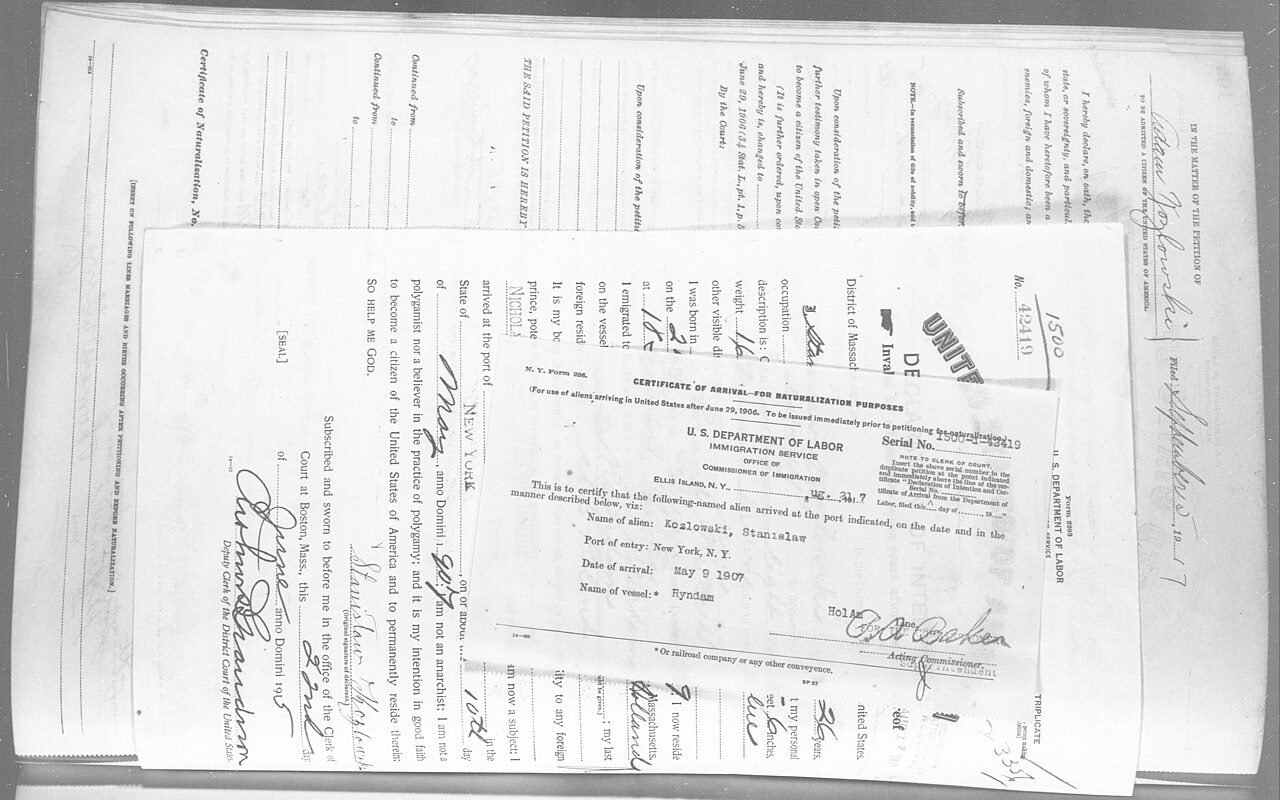 Petition for Naturalization of Stanislaw Kozlowski, born in the Russian Empire