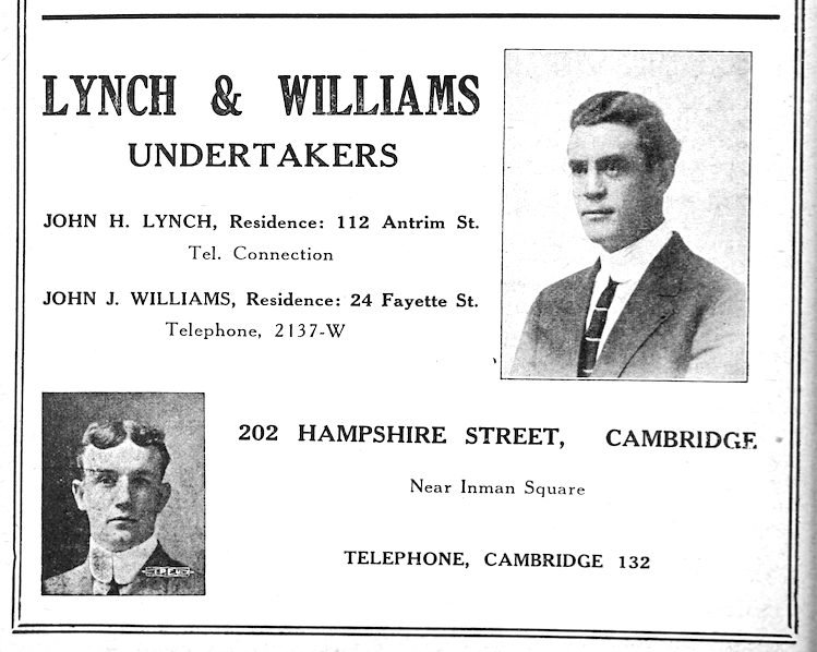 1919 city directory advertisement for an undertaking firm in Cambridge, Massachusetts
