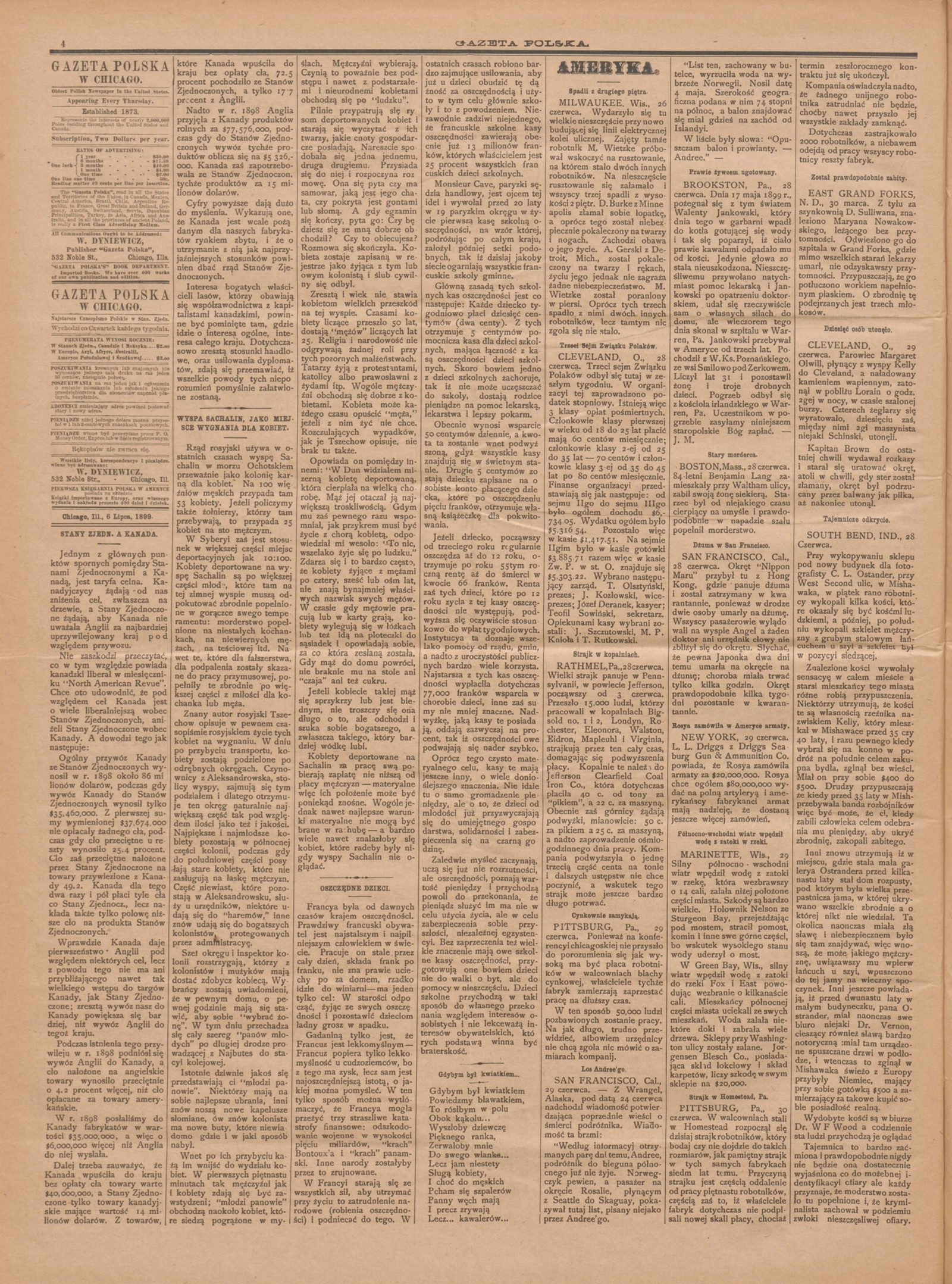 Page of the Polish-language weekly Gazeta Polska w Chicago, July 6, 1899