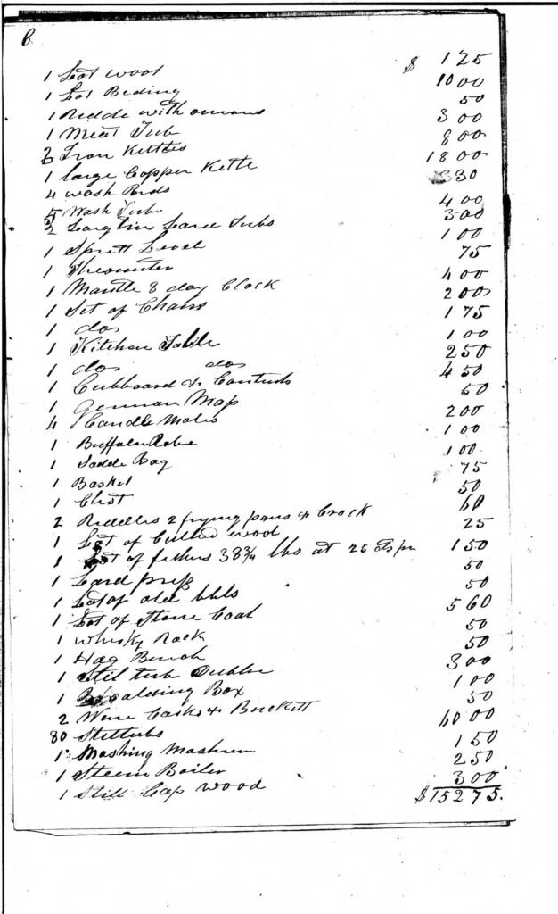 Handwritten 1848 estate inventory and appraisement page listing property and values