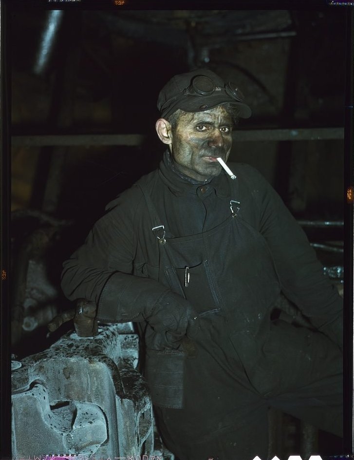 Veteran railroad worker William London at the Chicago and North Western Proviso yards, 1942