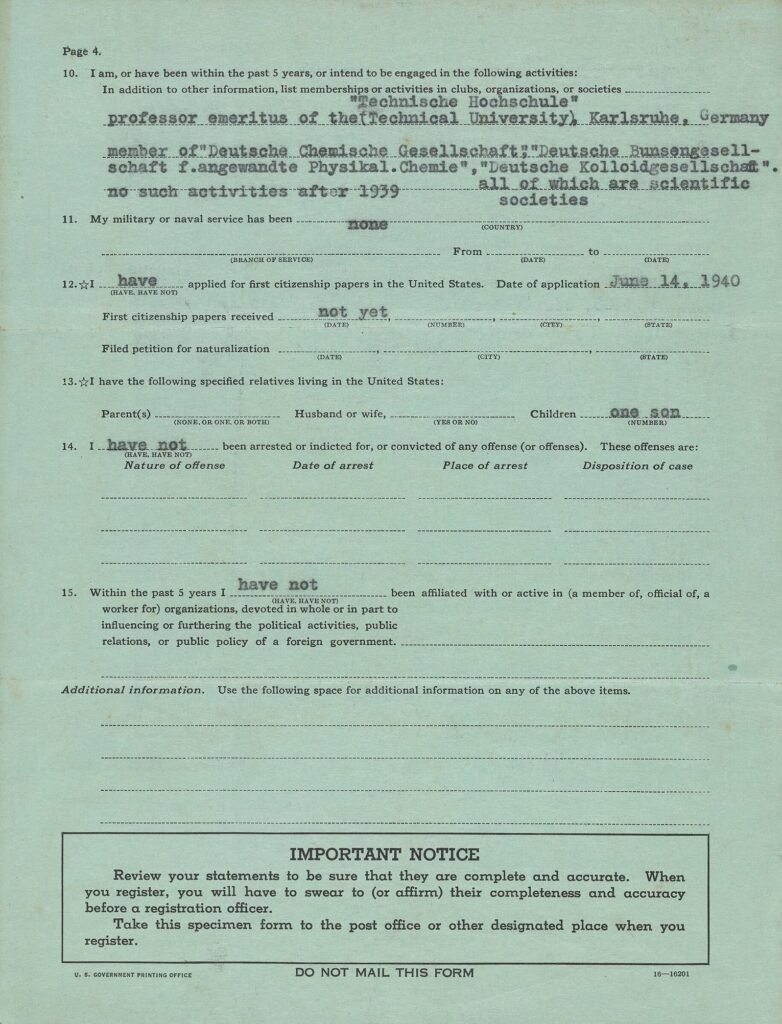 Printed 1940 instructions for the National Registration of Aliens