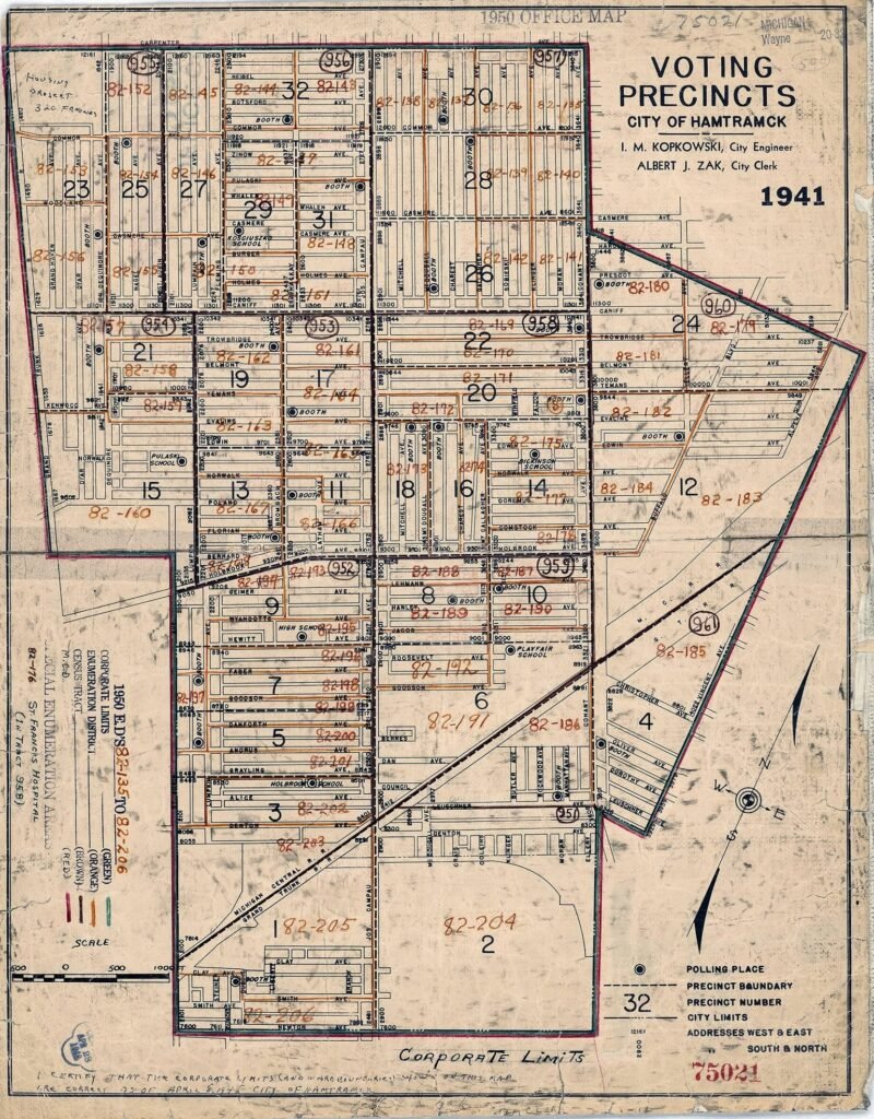 1950 census enumeration district map of Hamtramck, Michigan