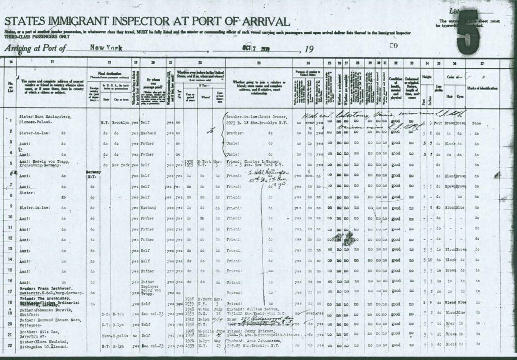 Second page of the same S.S. Bergensfjord passenger list