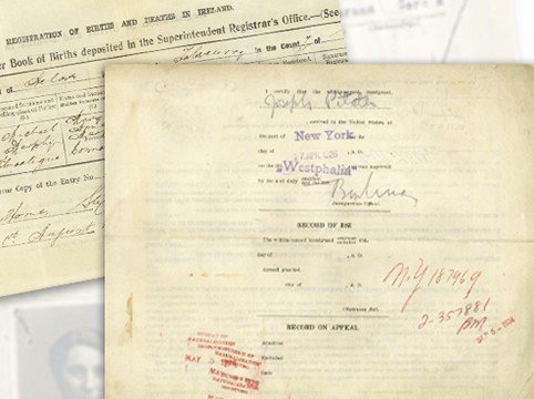 USCIS representative visa-file image showing an annotated reverse and overlapping supporting record